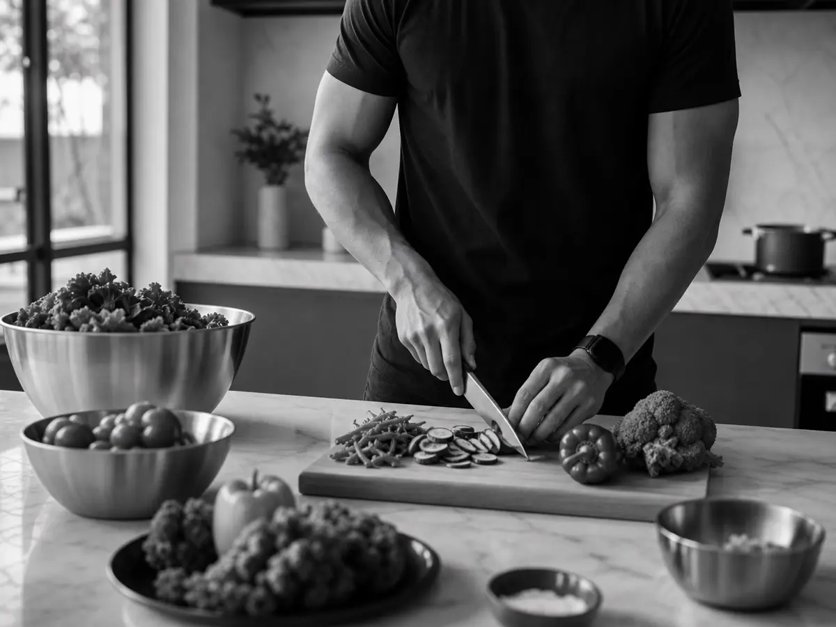 Fresh ingredients being prepared in a clean kitchen