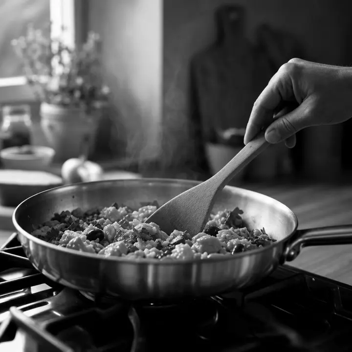 Reheating a prepared meal in a stainless steel pan