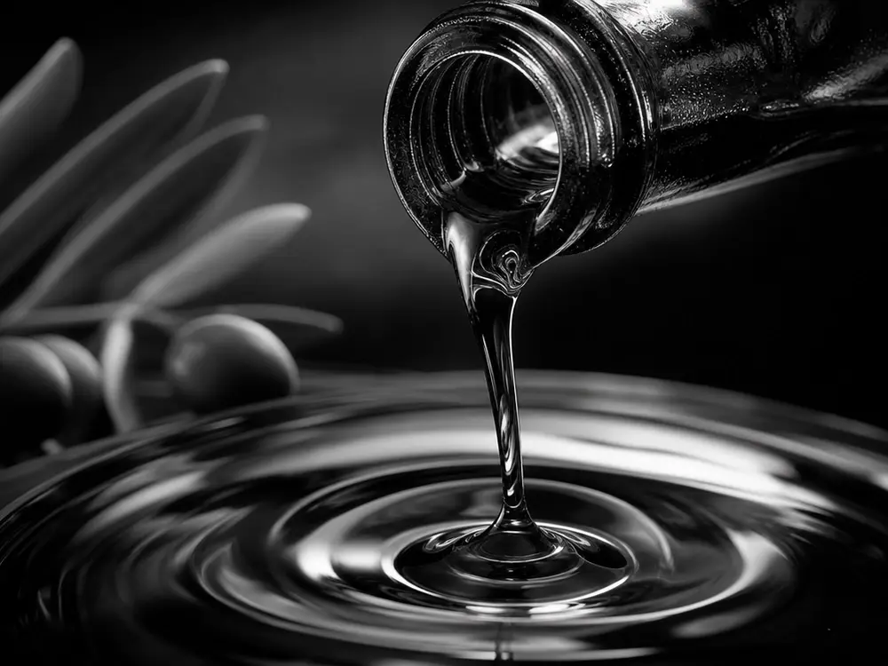 Macro texture of olive oil droplets and ripples